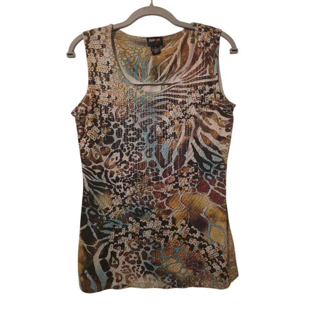 Style & Co Rhinestone Animal Print Tank Top Small Y2K Boho